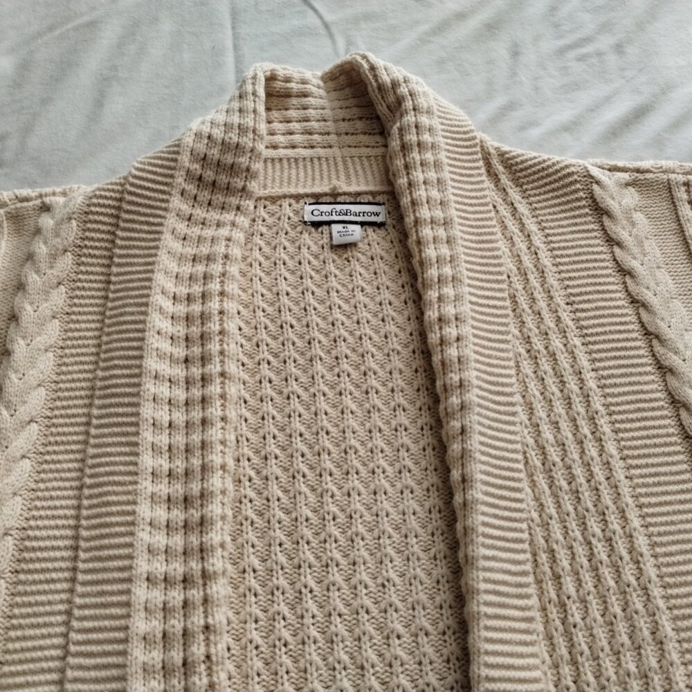 CROFT & BARROW Beige Long Sleeve Open Front SHAWL Collar CARDIGAN Sz XL - Picture 2 of 6